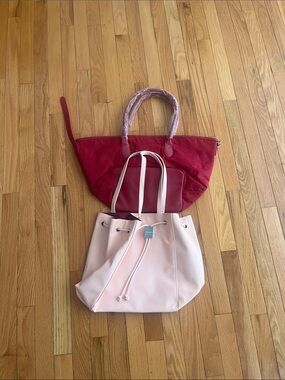 Ralph Lauren Red and Light Pink Drawstring Tote Duo